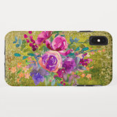 Coques Case-Mate iPhone Bouquet de fleurs d'aquarelle sur vert rustique (Dos (Horizontal))