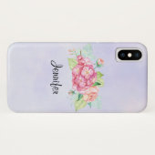 Coques Case-Mate iPhone Bouquet de fleurs élégant rose à l'aquarelle (Dos (Horizontal))