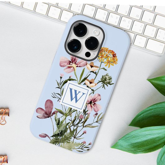Coques Case-Mate iPhone Bouquet de fleurs sauvages aquarelle Monogram #1