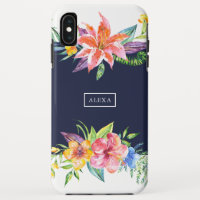 Bouquet de fleurs tropicales frontière bleu arrièr