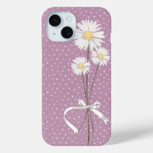 Coque Pour iPhone 15 bouquet de marguerite blanche sur points d'épingle