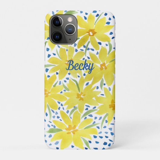 Coques Case-Mate iPhone Bouquet de marguerite jaune avec points bleus (Dos)
