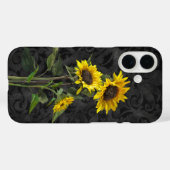 Coques Case-Mate iPhone Bouquet De Tournesol Sur Damas Noires (Verso (horizontal))