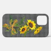Coques Case-Mate iPhone Bouquet de tournesol sur En vichy noir (Verso (horizontal))
