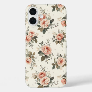 Coques iPhone 16 Plus Bouquet fleuri rose pastel et crème motif