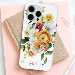 Coque iPhone 15 Pro Max Bouquet floral de printemps brillant avec Monogram<br><div class="desc">Un bouquet de printemps lumineux et magnifique de fleurs d'aquarelles jaunes, roses et blanches rend ce design féminin pop avec style. Les couleurs exsument le bonheur et un esprit gai. Ce design est un grand choix pour les femmes, les ados et les filles qui aiment le jardinage et les fleurs....</div>