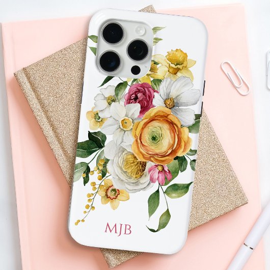 Coques Case-Mate iPhone Bouquet floral de printemps brillant avec Monogram