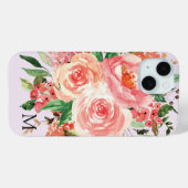 Coques Case-Mate iPhone Bouquet Floral Rose Pâle Monogramme Moderne (Verso (horizontal))