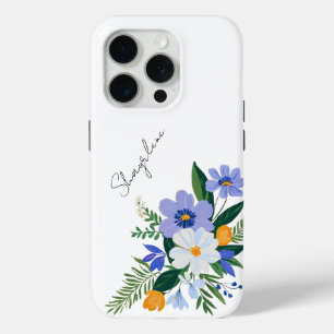 Coque iPhone 15 Pro Bouquet floral violet orange