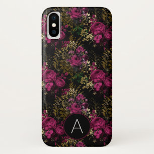 Case-Mate iPhone Case Bourgogne et monogramme noir de roses de feuille