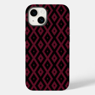 Coque Pour iPhone 14 Bourgogne et motif diamant noir