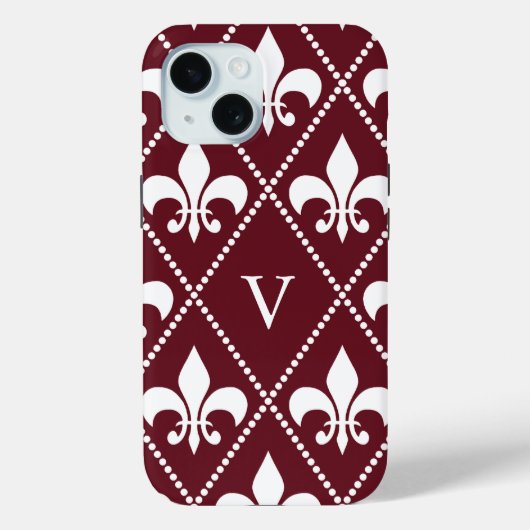 Coques Case-Mate iPhone Bourgogne Fleur de Lis avec monogramme (Verso)