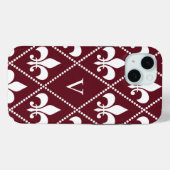 Coques Case-Mate iPhone Bourgogne Fleur de Lis avec monogramme (Verso (horizontal))