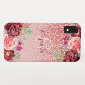 Coques Case-Mate iPhone Bourgogne Floral Rose Gold Parties scintillant per (Dos (Horizontal))