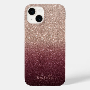 Coque Pour iPhone 14 Bourgogne moderne et Rose Gold Parties scintillant