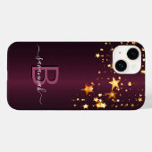 Coques Case-Mate iPhone Bourgogne or étoiles monogramme nom élégant (Verso (horizontal))