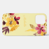 Coques Case-Mate iPhone Bourgogne Or fleurs d'automne Monogramme (Verso (horizontal))