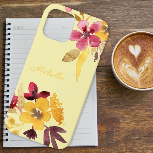 Coques Case-Mate iPhone Bourgogne Or fleurs d'automne Monogramme