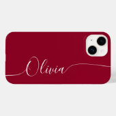 Coques Case-Mate iPhone Bourgogne Rouge Blanc Élégant Nom de Script Callig (Verso (horizontal))