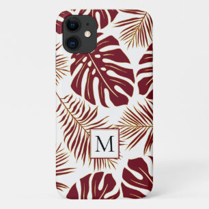 Case-Mate iPhone Case Bourgogne rouge et or tropicaux feuilles et monogr