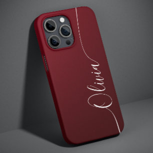Coque Pour iPhone 14 Bourgogne Script Élégant de Calligraphie Nom