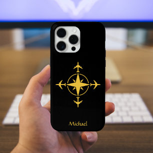Coque iPhone 15 Pro Max Boussole et avion simple moderne, coutume de voyag