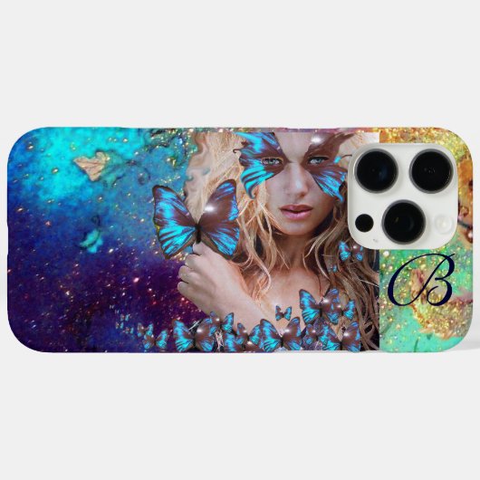 COQUES Case-Mate iPhone BOUTEILLE BLEUE AVEC MONOGRAMME VERT D'ÉPARKLES D' (Verso (horizontal))