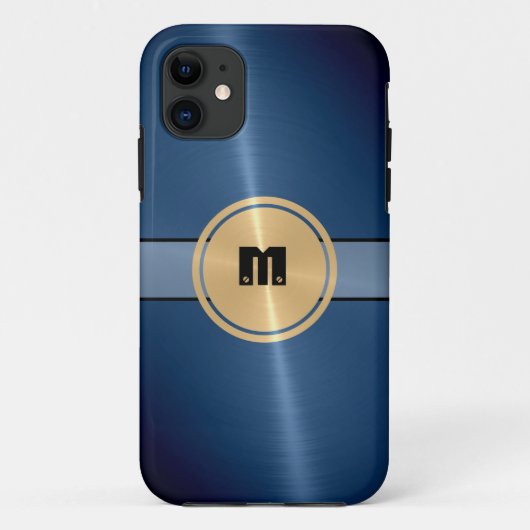 Coques Case-Mate iPhone Bouton bleu brillant en acier inoxydable métal et (Dos)