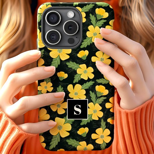 Coques Case-Mate iPhone Bouton d'Or Floral Monogrammé