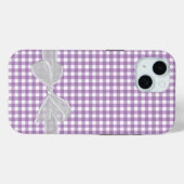 Coques Case-Mate iPhone Bow blanc sur En vichy violet (Verso (horizontal))