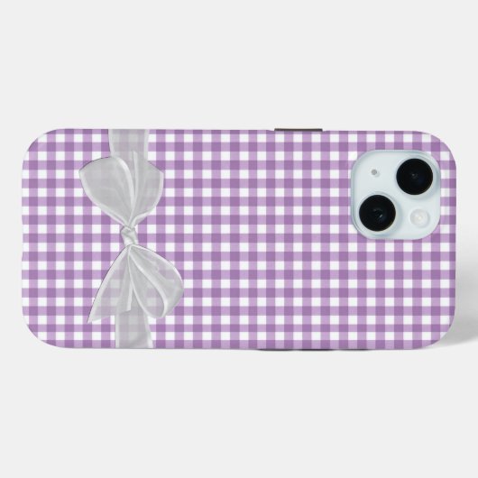 Coques Case-Mate iPhone Bow blanc sur En vichy violet (Verso (horizontal))