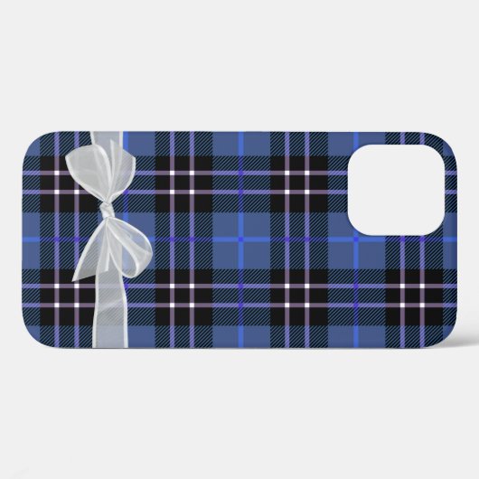 Coques Case-Mate iPhone Bow blanc sur plaid bleu (Verso (horizontal))