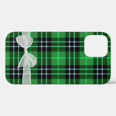 Coques Case-Mate iPhone Bow blanc sur Tartan vert plaid (Verso (horizontal))