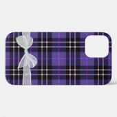 Coques Case-Mate iPhone Bow blanc sur Tartan violet plaid (Verso (horizontal))