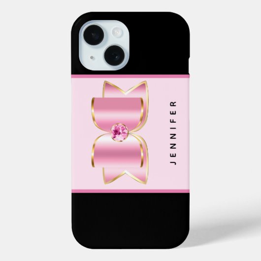 Coques Case-Mate iPhone Bow en verre rose avec pierre centrale (Verso)