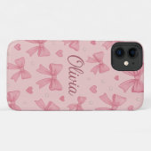 Coques Case-Mate iPhone Bow rose & Coeurs Téléphone personnalisé - Personn (Dos (Horizontal))