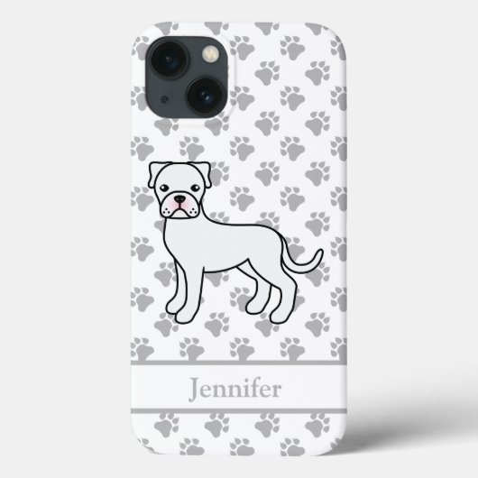 Coques Case-Mate iPhone Boxer Blanc Chien de Dessin Animé Mignon & Nom (Verso)