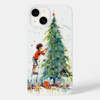 Coque Pour iPhone 14 Boy Décorez l'arbre de Noël coloré