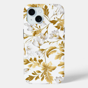 Coque Pour iPhone 15 Branche Florale Or En Floraison Sur Arrière - plan