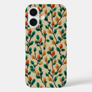 Coques iPhone 16 Branches colorées en Pinecone d'hiver
