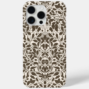 Coque iPhone 15 Pro Max Branches de chêne et feuilles, motif damassé en br