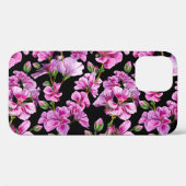 Coques Case-Mate iPhone Branches de géranium, bourgeons roses aquarelles. (Verso (horizontal))