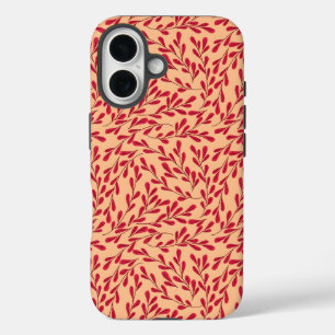 Coques iPhone 16 Branches feuillues rouges motif sans couture