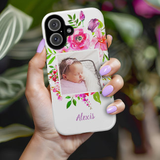 Coques iPhone 16 Bright Blooms Custom Photo Monogramme