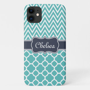 Case-Mate iPhone Case Bright Blue Quatrefoil Chevron Motif Nom de la Mar