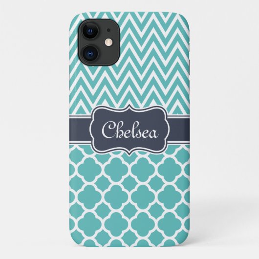 Coques Case-Mate iPhone Bright Blue Quatrefoil Chevron Motif Nom de la Mar (Dos)