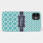 Coques Case-Mate iPhone Bright Blue Quatrefoil Chevron Motif Nom de la Mar (Dos (Horizontal))
