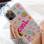 Coque Pour iPhone 14 Pro Bright illustration rainbow stickers motif<br><div class="desc">Bright Y2k autocollants style de style motif avec arc-en-ciel moderne cool,  nuages,  couleurs vives et pastel,  fleurs,  signe de paix,  Ajouter votre nom</div>