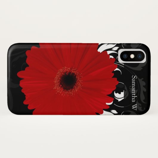 Coques Case-Mate iPhone Bright Red Gerbera Daisy on Black (Dos (Horizontal))