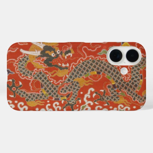 Coques Case-Mate iPhone Brocade satinée rouge avec dragon chinois nuageux (Verso (horizontal))